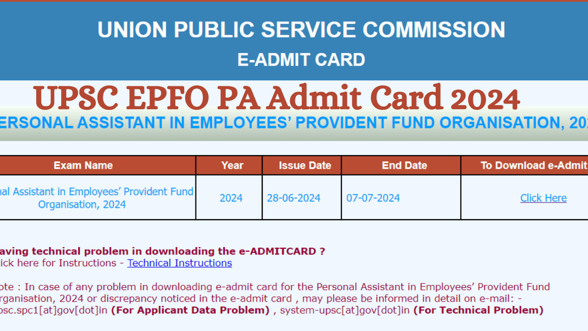 UPSC EPFO PA Admit Card 2024