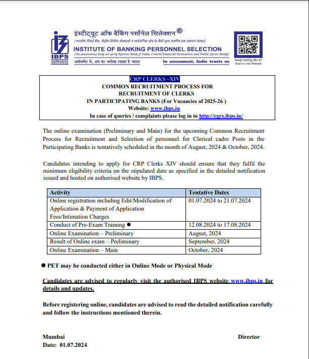आईबीपीएस क्लर्क नोटिफिकेशन 2024 जारी(IBPS Clerk 2024), कल से आवेदन शुरू | Latest Hindi Banking jobs_3.1