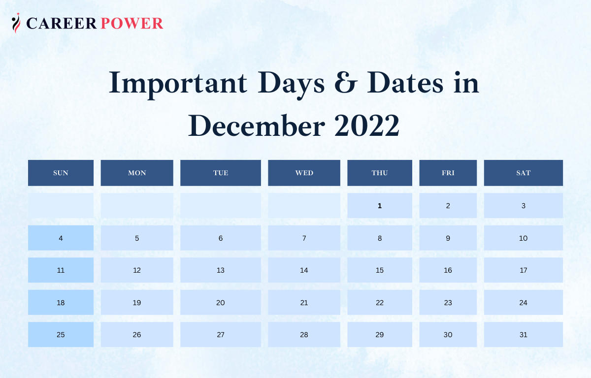 Important Dates In December 2022 India