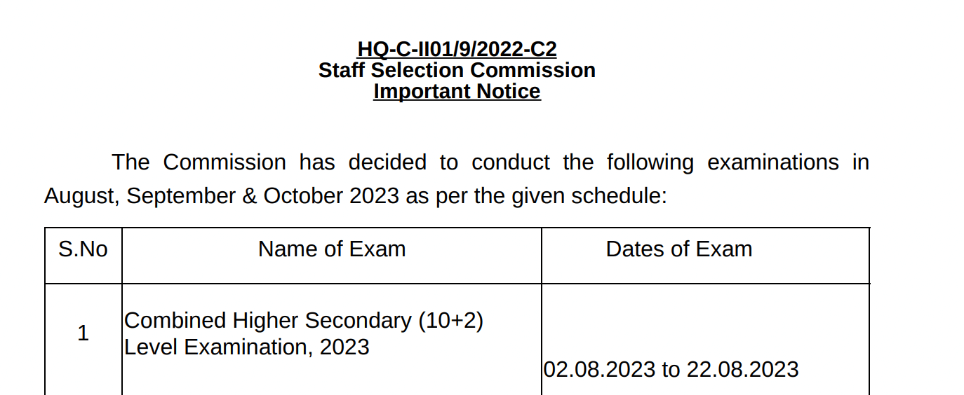 Ssc Chsl Exam Date 2023 Out Check Tier 1 Exam Schedule 9545