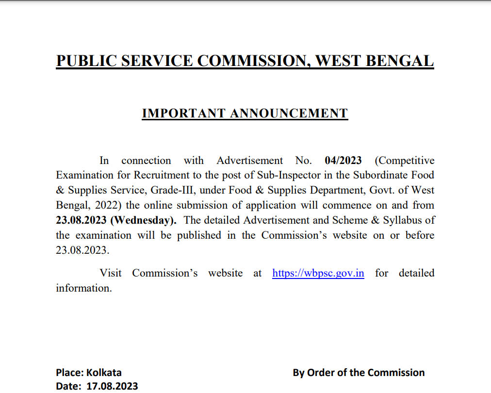 WBPSC Food SI Recruitment 2023 Notification Out 957 Vacancies_40.1