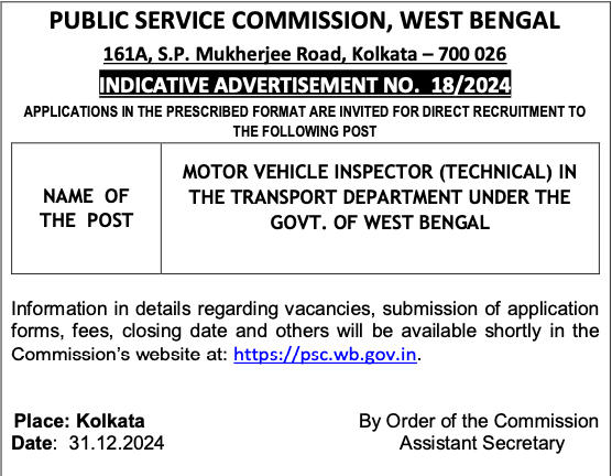 WBPSC Motor Vehicle Inspector Recruitment 2025, Exam Date Out_4.1