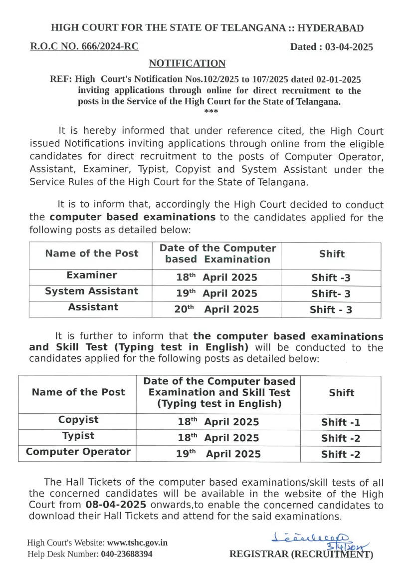 TS High Court Exam Date 2025 Out, Check Examiner, System Assistant and Assistant Schedule_4.1