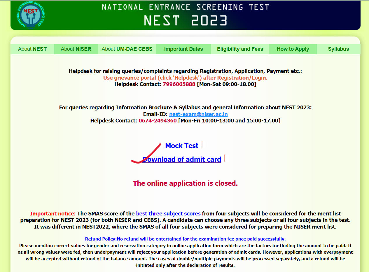 NEST Admit Card 2023 Out, Hall Ticket Download Link Active_4.1