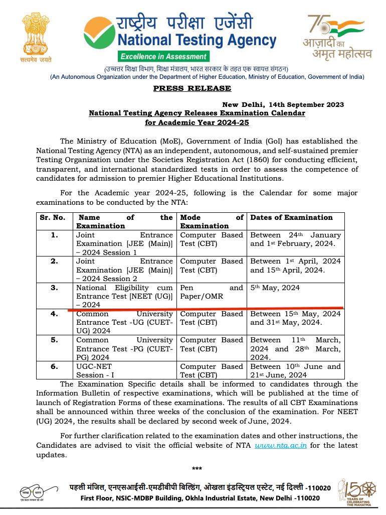 NEET Exam Date 2024 Out, Check NEET UG Exam Schedule Notice_30.1