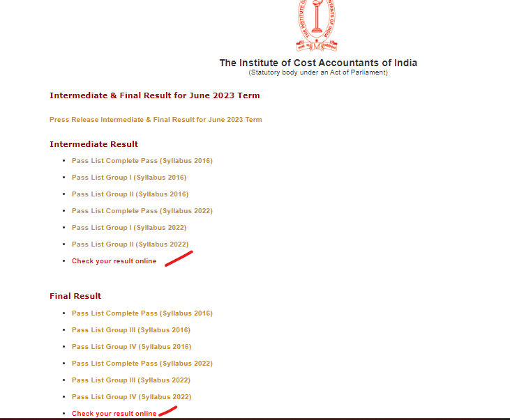 ICMAI Result 2023 Declared, Check ICMAI CMA Inter, Final Result_50.1