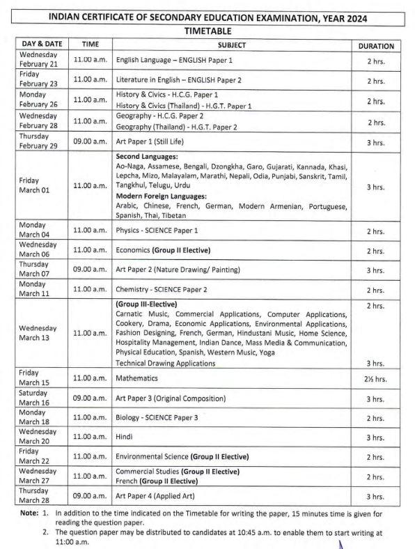 Icse Boards 2024 Date Sheet Image To U