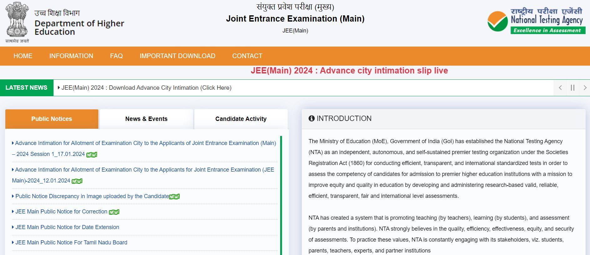 JEE Mains Exam City Intimation Slip 2024 Out for BTech, BE Exam_50.1