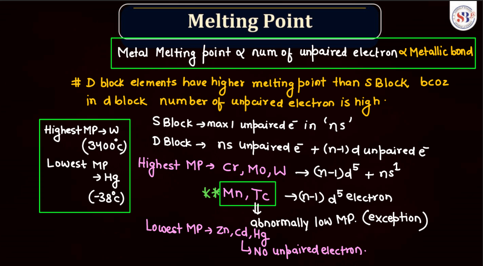 D and F Block - Introduction, Physical Property, Melting Point and Boiling Point_16.1