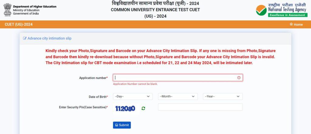 CUET UG Exam City Intimation Slip 2024, Download Link at exams.nta.ac.in_3.1