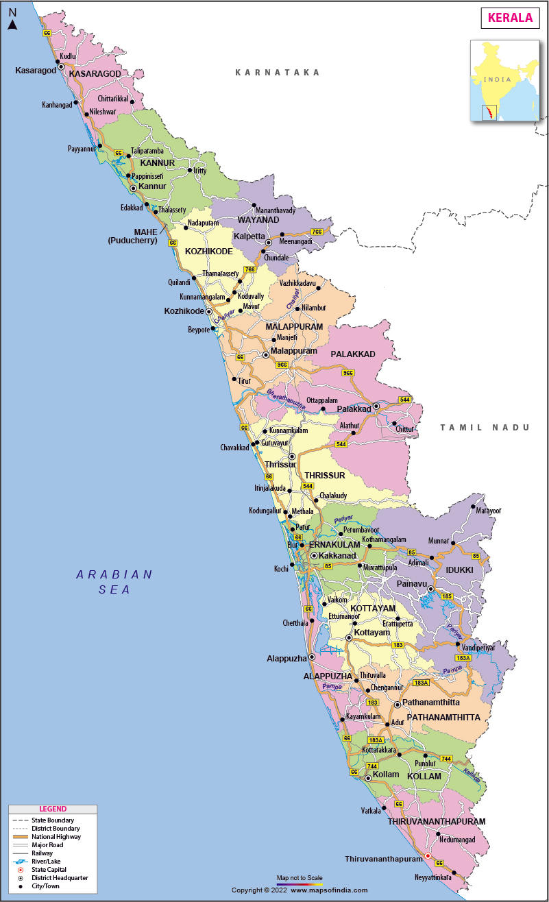 Kerala Map | Map of Kerala - State, Districts Information and Facts