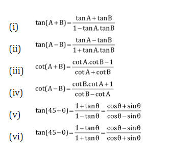 Tan (A+B) , Tan(A-B), Cot(A+B), Cot(A-B) Identities