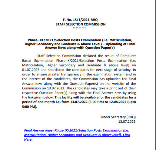 SSC Selection Post Phase 9 Result 2021 Out, Download Result PDF_3.1
