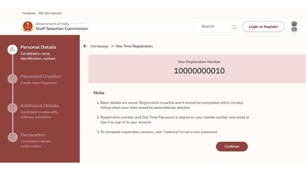 SSC New OTR Registration 