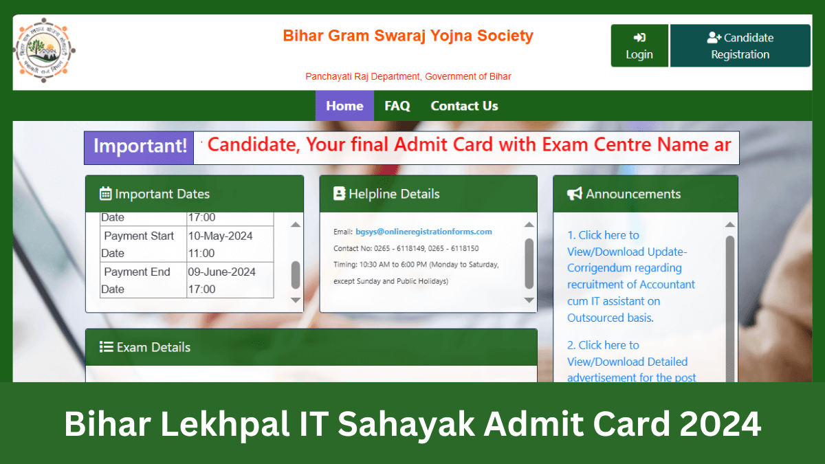 Bihar Lekhpal IT Sahayk Admit Card 2024