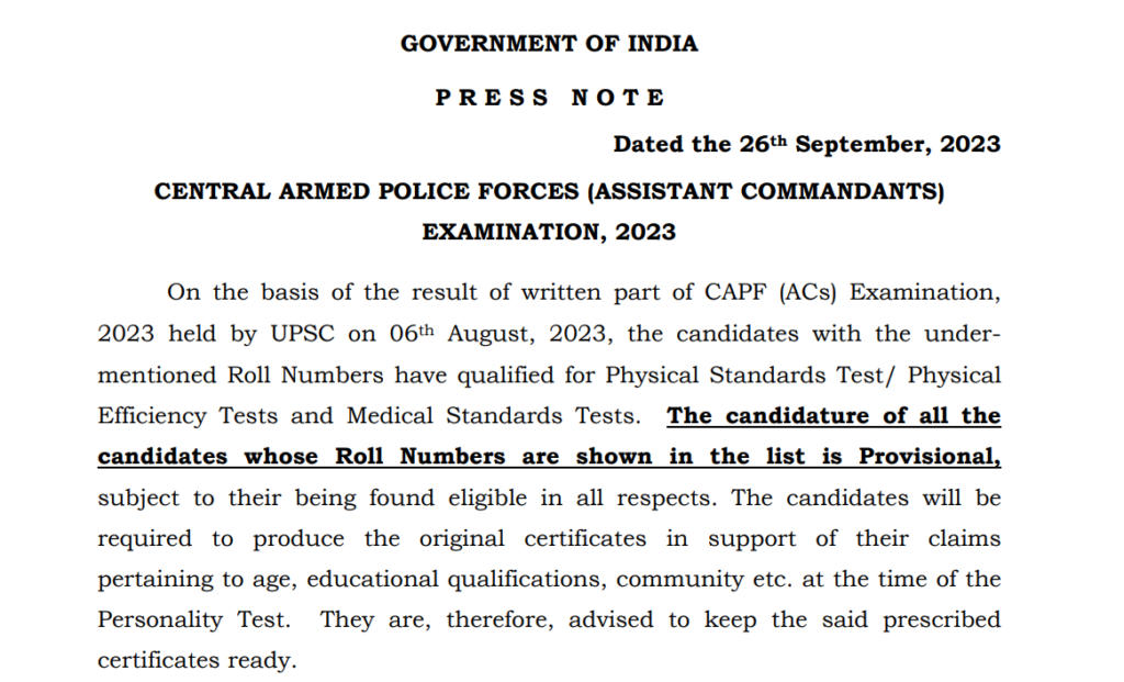 UPSC CAPF AC Result 2023 Out, Check PDF Download Link_4.1
