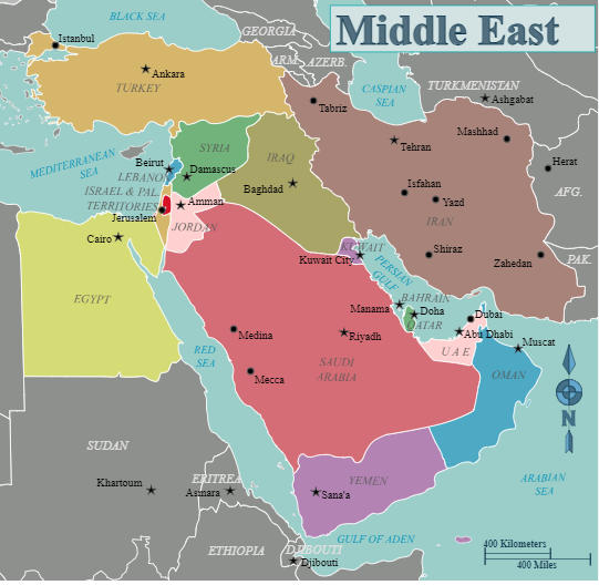 Middle East Countries, List of Middle East Countries, Map_4.1