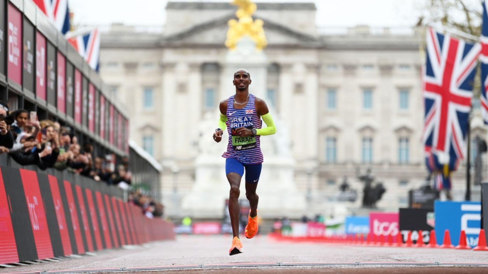 Where did Mo Farah finish and what was his time at London Marathon 2023?